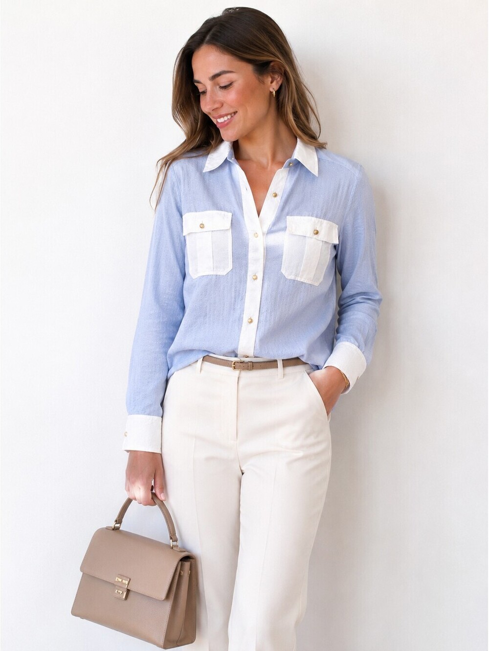 NWT Marc by Marc Jacobs Powder Blue White Colorblock Silk Cotton Women's M